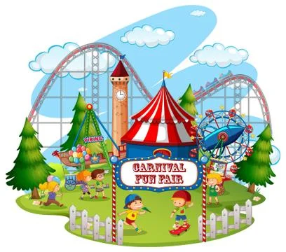 Fun fair theme park on isolated background Stock Illustration