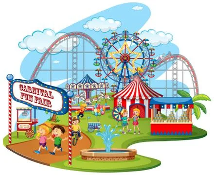 Fun fair theme park on isolated background Stock Illustration