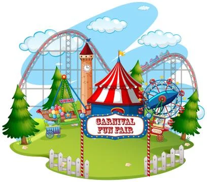 Fun fair theme park on isolated background Ilustração Stock