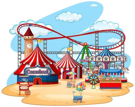 Fun fair theme park on isolated background Stock Illustration