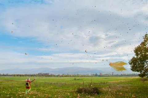 Fun with fall foliage Foto stock