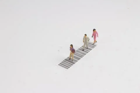 Fun of figure cross the bar code Stock-Fotos