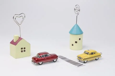 A fun figure cross the bar code Foto stock