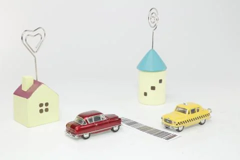 A fun figure cross the bar code Foto stock