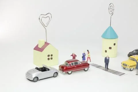 A fun figure cross the bar code Foto stock