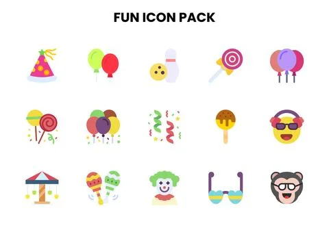 Fun Flat Bundle Icons Pack Stock Illustration