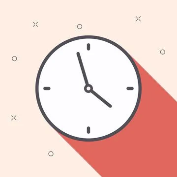 Fun flat clock with arow icon isolated on warm color background. Circle white Stock Illustration