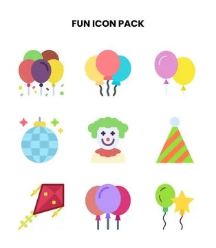 Fun Flat Set Icons Pack Stock Illustration