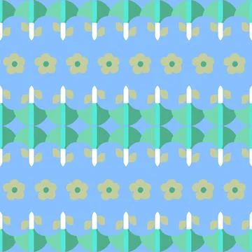 Fun flower graphic art vector seamless repeatable pattern in blue, green and  Stock Illustration