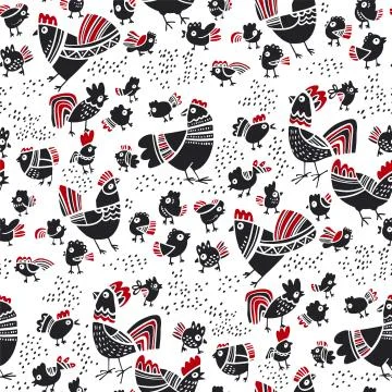 Fun folk Easter chicken seamless pattern Stockillustratie