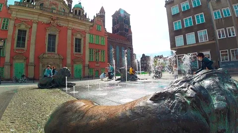 Fun in the fountain Stock Footage 153804932