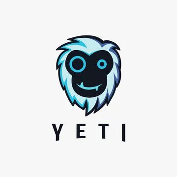 Fun friendly yeti head face logo vector on black background Stock Illustration