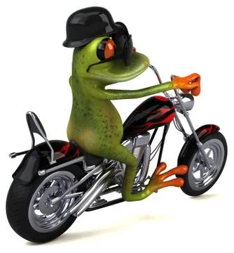 Fun frog on a motorcycle - 3D Illustration Stock Illustration