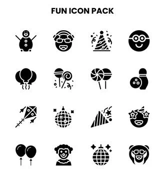 Fun Glyph Bundle Icons Pack Stock Illustration