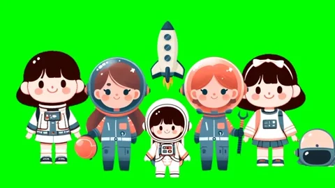 Fun Green Screen Pop-Up with Cute Astronaut Characters Video stock 278416759