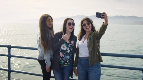 Fun Group Of Girlfriends Pose For Selfie... | Stock Video | Pond5