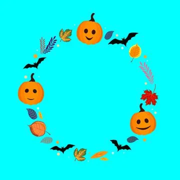 Fun Halloween banner with circled elements on a blue background. Post  Illustrazione stock