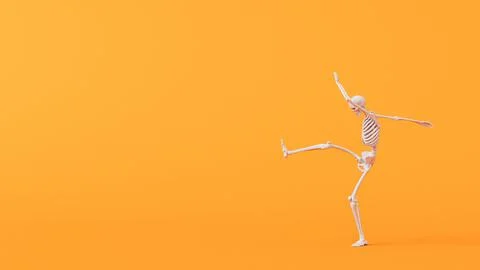 Fun halloween dancing skeleton character. 3D Rendering Stock Illustration