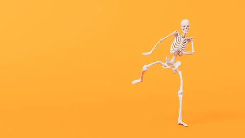 Fun halloween dancing skeleton character. 3D Rendering Stock Illustration