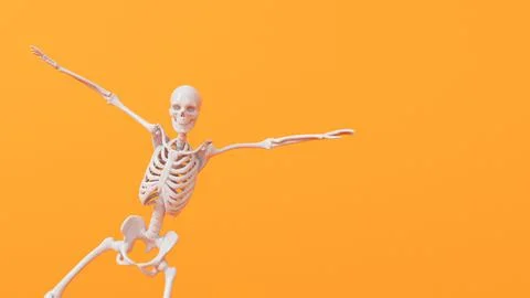 Fun halloween dancing skeleton character. 3D Rendering Stock Illustration