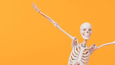 Fun halloween dancing skeleton character. 3D Rendering Stock Illustration