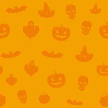 Fun Halloween Icons Vector Seamless Background Pattern. Skulls, Pumpkins and Stock Illustration