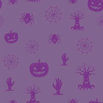 Fun Halloween Icons Vector Seamless Background Pattern. Spiders, Pumpkins and Stock Illustration