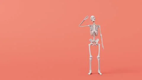 Fun halloween waving skeleton character. 3D Rendering Stock Illustration