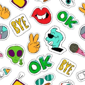 Fun hand drawn patch icon seamless pattern Stock Illustration