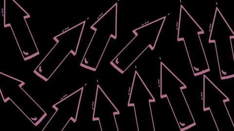 Fun hand drawn pink arrow doodles seamless pattern over black background Video stock 332892443