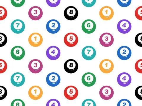 Fun hand drawn pool game all balls seamless pattern on green cloth background Stock Illustration