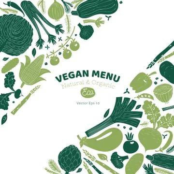 Fun hand drawn vegetables design template. Monochrome graphic. Vegetables bac Stock Illustration