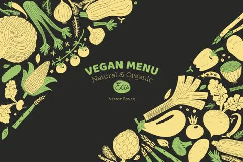 Fun hand drawn vegetables design template. Monochrome graphic. Vegetables bac Stock Illustration