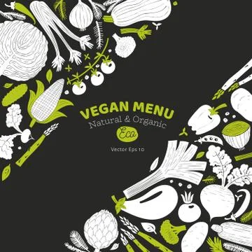 Fun hand drawn vegetables design template. Monochrome graphic. Vegetables bac Stock Illustration