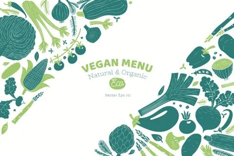 Fun hand drawn vegetables design template. Monochrome graphic. Vegetables bac Stock Illustration