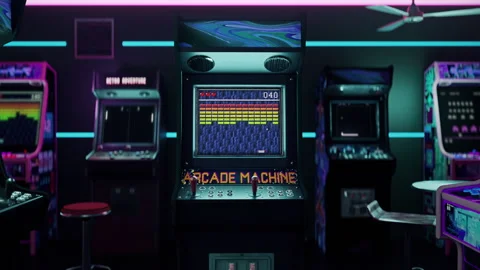 Fun hobby of playing the retro simulator on the old-school arcade machine Video stock 257678628