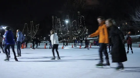 Fun Ice Skating at Night 3 Stock-Footage 26113519