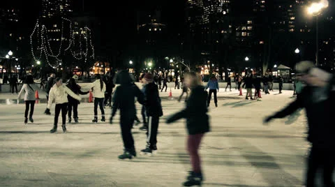 Fun Ice Skating at Night, Color Corrected Video stock 26113341