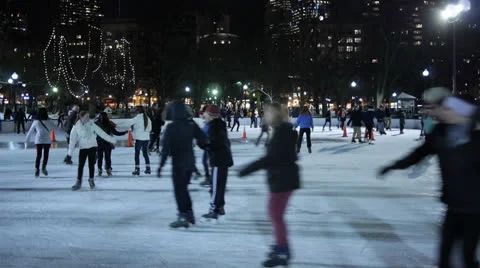 Fun Ice Skating at Night Video stock 26113223
