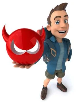 Fun illustration of a 3D cartoon backpacker Stock Illustration