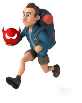 Fun illustration of a 3D cartoon backpacker Stock Illustration