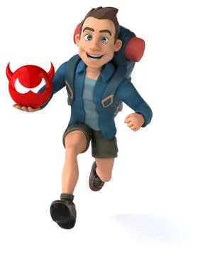 Fun illustration of a 3D cartoon backpacker Stock Illustration