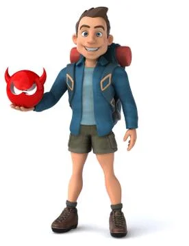 Fun illustration of a 3D cartoon backpacker Stock Illustration