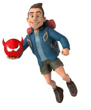 Fun illustration of a 3D cartoon backpacker Stock Illustration
