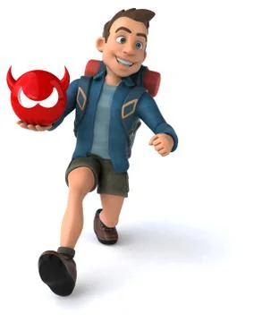 Fun illustration of a 3D cartoon backpacker Stock Illustration