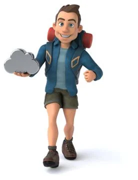 Fun illustration of a 3D cartoon backpacker Stock Illustration