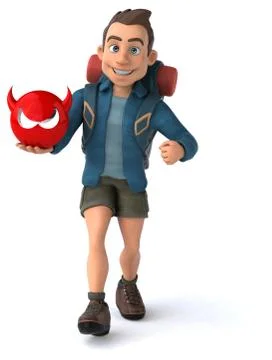 Fun illustration of a 3D cartoon backpacker Stock Illustration