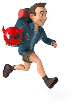 Fun illustration of a 3D cartoon backpacker Stock Illustration