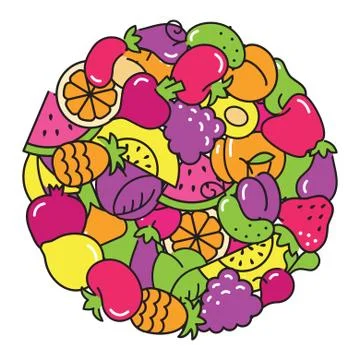 Fun image of vegetables and fruit in the form of a circle Stock Illustration