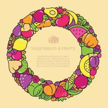 Fun image of vegetables and fruit in the form of frames with place for text Stock Illustration